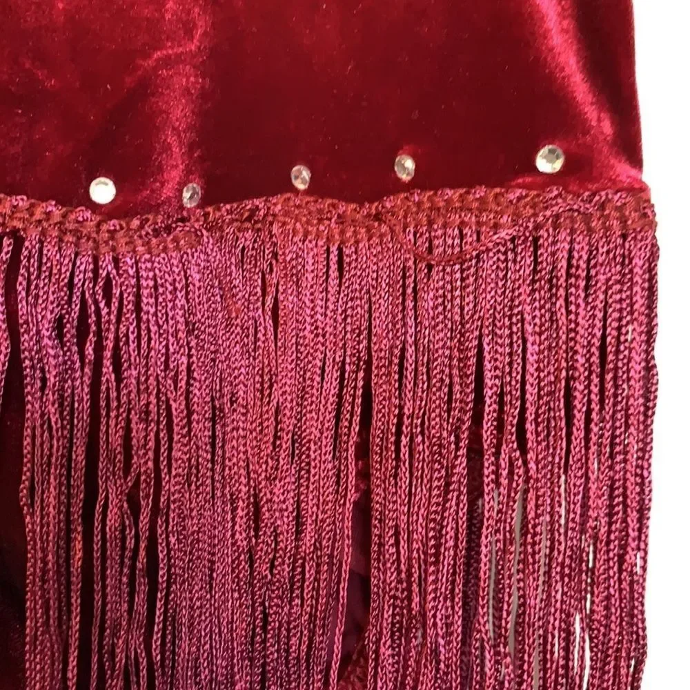 Artstone maroon velvet fringe dance costume Size Medium Child